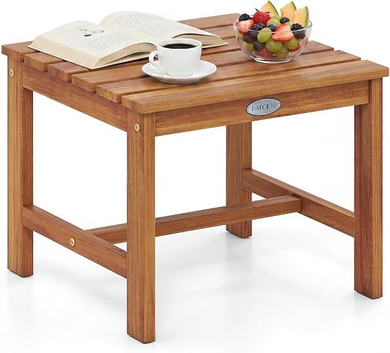 Tangkula 17" Square Acacia Wood Side Table, Natural