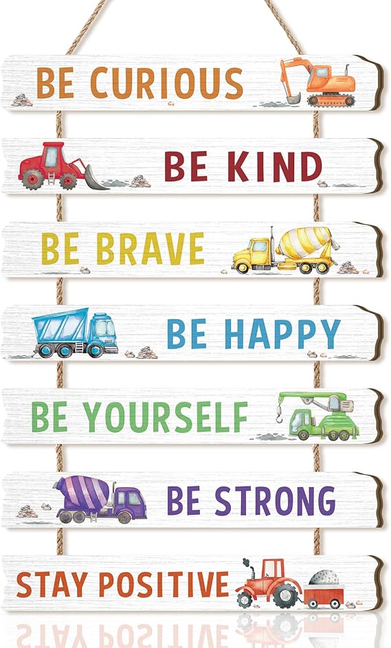 Construction Vehicles Motivational Digger Signs Truck Boys Room
