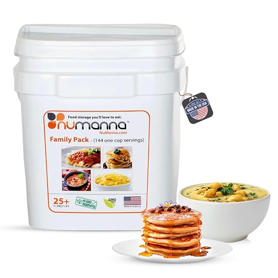 Numanna Family Pack Emergency Food Storage Bucket 144 Servings, 20 lbs | 1-Month Survival Meal Kit for Long-Term Preparedness | Non-GMO Freeze-Dried Meals in Resealable Pouches | Healthy, Nutritious Everyday Food Supply | 25+ Year Shelf Life | Made in USA