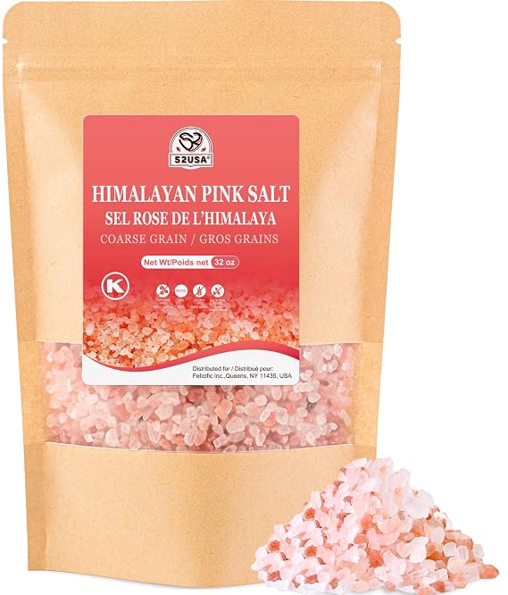 52USA Himalayan Pink Salt Coarse, Pink Himalayan Sea Salt, Coarse Grain 2 lb, Himalayan Salt, Pink Salt, Rock Salt for Grinder Refill, No Artificial Colors, No Additives, No Gluten, Kosher Certified