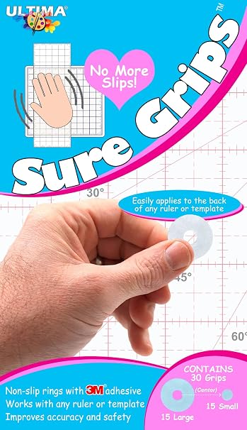 Sure Grips by Ultima Non-Slip Ruler Grip Rings with 3M Adhesive Backing Designed for Quilting & Patchworking Works on Any Ruler 30 Rings, 15 Large & 15 Small