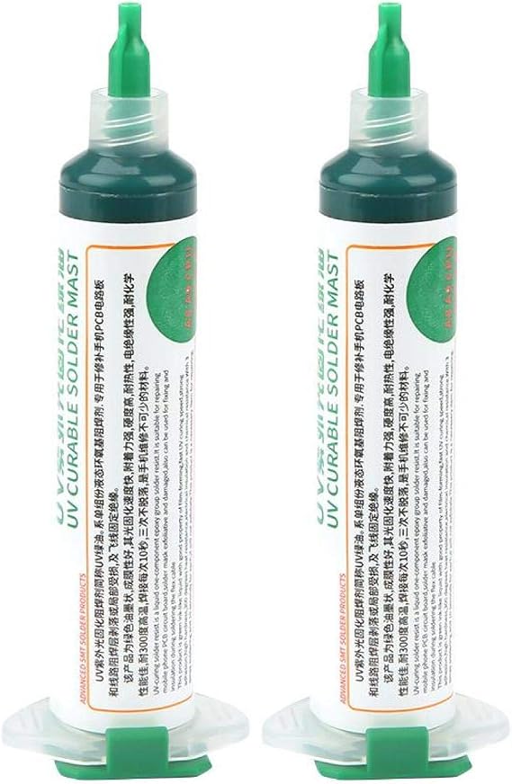 2Pcs UV Solder Mask Ink, Light Curing Solder Mask Ink, BGA PCB Solder Resist Ink, Green Solder Resist Ink, for Electronic Components Insulation Protection