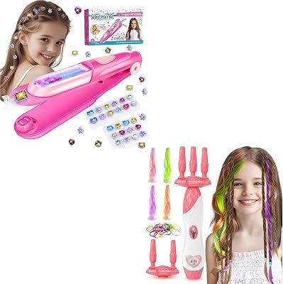 Kids Hair Gem Stamper Kit, Quick Gems Hair Jeweler, Bling Hair Jewels for Girls Toys, DIY Hair Salon Toys, Automatic Hair Braiding Machine, Christmas Birthday Toys Gifts for Girls Age 5 6 7 8-12