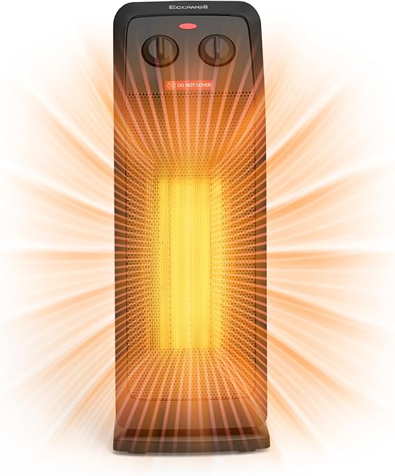 ECOWELL 18" Tower Heater for Indoor Use, 1500W Fast Heating Ceramic Electric Heater with Thermostat, 3 Modes, Tip-Over Protection, 60 Oscillating Portable Space Heater for Office Bedroom EHT180