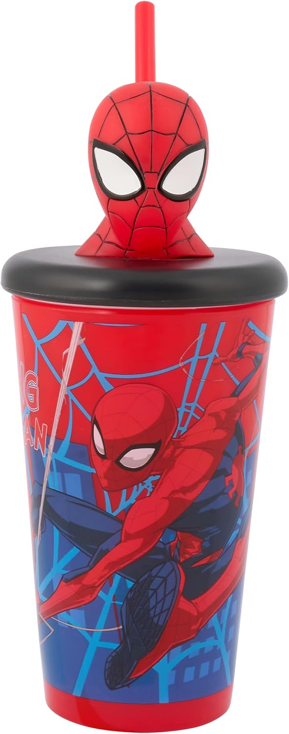 Marvel Spider-Man Web 3D Tumbler for Kids – 444ml | BPA-Free Drinkware with Spiderman Head | Fun & Durable, Red & Blue