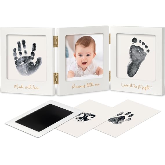 KeaBabies Inkless Baby Handprint and Footprint Kit for Newborn (White/Gold) | Baby Footprint Kit, Newborn Keepsake Nursery Picture Frame, Dog Paw Print, Personalized Gifts for New Mom, Showers & Registry