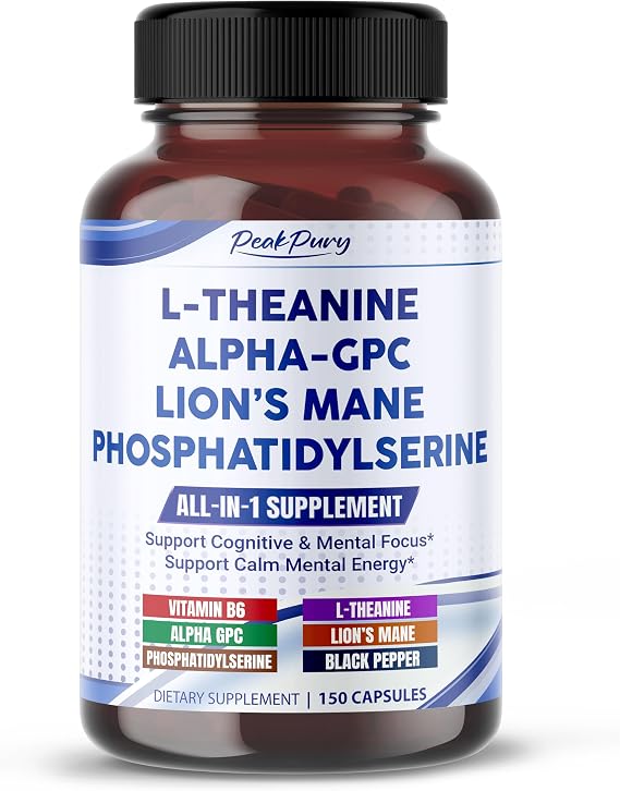 Premium L-Theanine, Alpha-GPC, Lions Mane & Phosphatidylserine Cognitive & Mental Focus Support Supplement 150 Capsules
