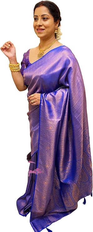 Women's Pure Lichi Silk Indian Wedding Wear kanjeevaram Saree with UnStitched Blouse Piece
