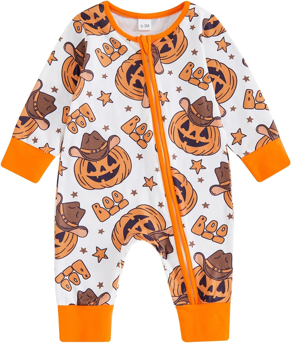 FIOMVA Baby Boy Girl Halloween Outfit Newborn Boo Pumpkin Romper Infant Long Sleeve Jumpsuit Western Fall Winter Clothes