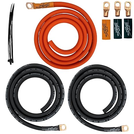 Sky High Car Audio 4 Gauge CCA Big 3 Upgrade Kit, Oversized Power & Ground Wiring Kit for Alternator, Battery & Chassis Multiple Colors Orange and Black 4 Gauge CCA