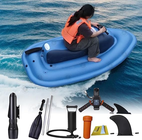 Summer Electric Motor Boat Jet Ski Inflatable Boat+500W Kayak Electric Motor+10000mAh Battery Capacity,Underwater Scooter,Inflatable Pool Raft Holds up to 150kg, Pool Toys Adults