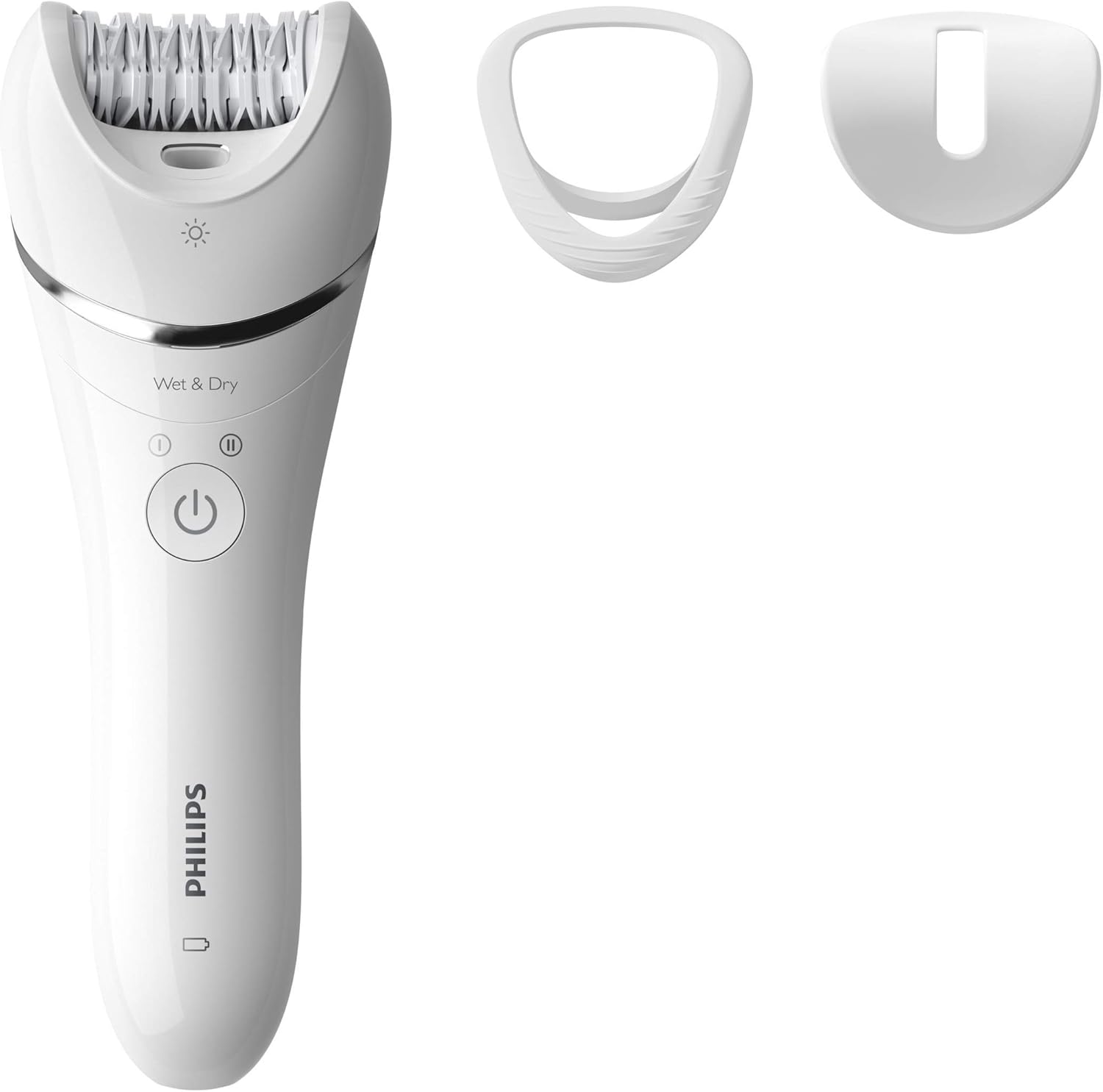 Philips Hair Removal Device, Wet and Dry Wireless Use, Extra Wide Head, LED Light, Precision Zone Head, Optimum Contact Head, Smooth Skin in 10 Minutes, White Color, BRE70005