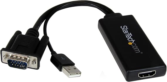 VGA to HDMI Adapter with USB Audio - VGA to HDMI Converter for Your Laptop / PC to HDTV - AV to HDMI Connector (VGA2HDU), Black