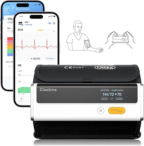 CheckMe Armfit Plus Blood Pressure Monitor Upper Arm Bluetooth with ECG Analysis of ECG Report 30S Measurement of Blood Pressure ECG Heart Rate Multi User Management Blood Pressure Monitor with