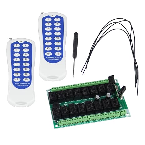Inching/Self-Lock/Interlocked 12V 16Channel 433MHZ Wireless Relay Remote Control Switches 2 Remote Controls with 1 Receiver Board