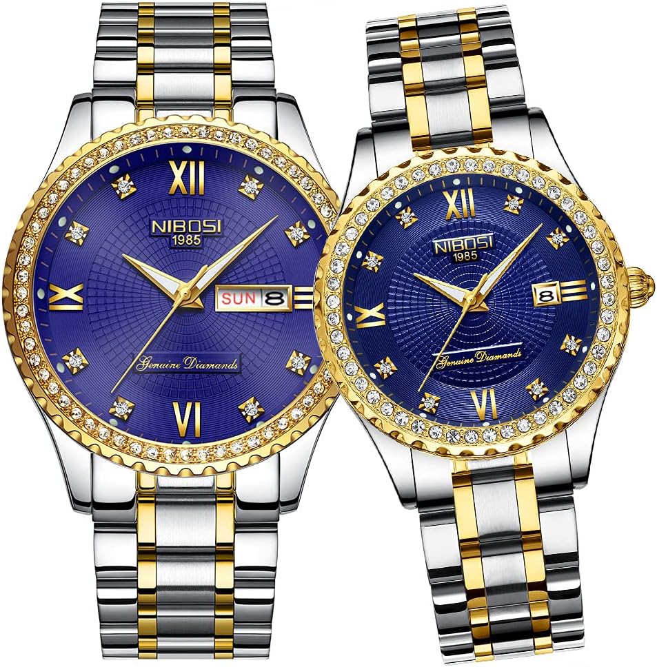 Pair Wristwatches, Couple, Popular, Mens, Womens, Pair Watch Set, Luxury Watch, Diamond, Gold, Classic Stainless Steel, Waterproof, Wedding, Anniversary, Mothers Day, Fathers Day, Gift, Brand