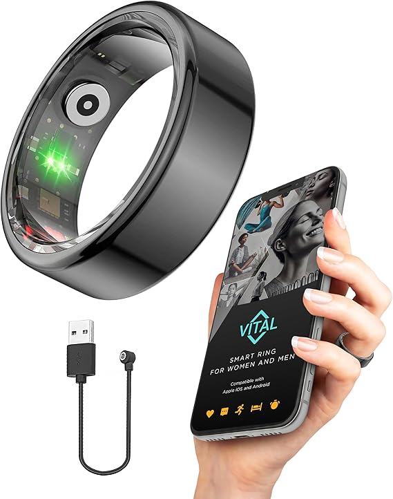 Vital Health Smart Ring for Women Rings for Men Fitness, Black, Size 10 | Fitness Tracker Ring with Sleep Monitor, Heart Rate & Activity Tracking, App Connected for Women and Men, Black Size 10