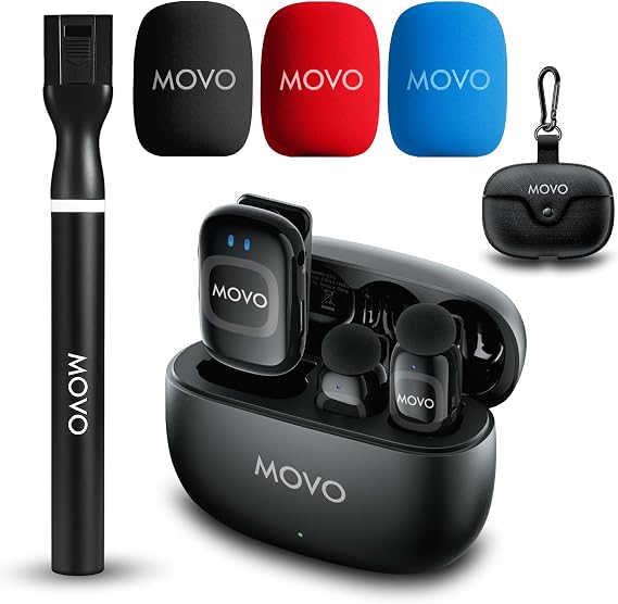 Movo NanoMic Wireless Lavalier Microphone for Camera Clip-On TRS Mic System for DSLR, Camcorders, and Mirrorless Cameras, Video, Interviews w/WMX-HM2 Wireless Mic Handle