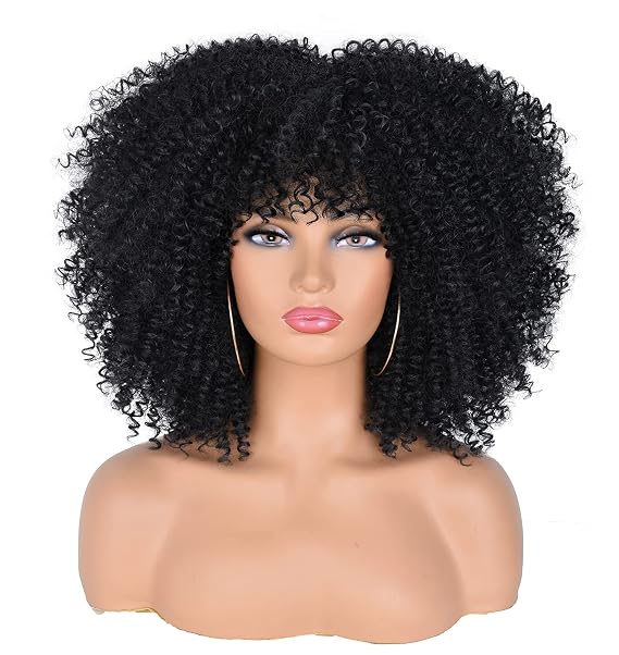 ANNISOUL Curly Afro Wigs for Black Women Curly Wig with Bangs Synthetic Wig