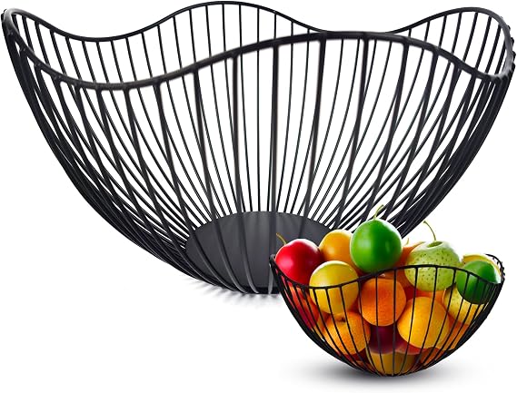 Metal Wire Fruit Basket Fruit Bowl for kitchen Counter Modern Home Storage Decorative Centerpiece Countertop Bowl Stand Produce Holder Wire Basket Storage for Vegetables Fruits Bread Snacks