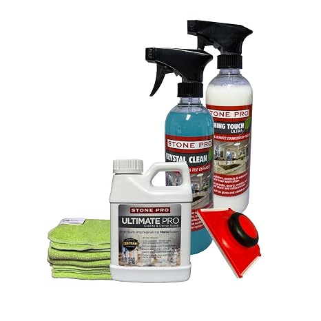 Granite Sealer KIT Ultimate Pro Sealer, Crystal Clean, Finishing Touch (1 Pint 16 Fl Oz) (for Sealing Granite, Slate, Quartzite & Dense Stone)