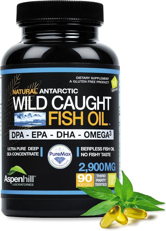 Triple Strength Fish Oil- Ultra Pure Wild Caught Omega 3 DPA Fish Oil - 2900 mg Omega-3-90 SoftGels - with DPA, EPA & DHA - Non-GMO, Maximum Strength Burp-Free, Vanilla Flavor