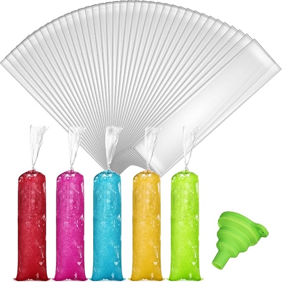 Yexiya 400 Pcs Ice Lolly Bags Plastic Ice Cream Mold Bags Disposable Freeze Juice DIY Lolly Pouch with Silicone Funnel for Making Yogurt Candy, 2.8 x 13 Inch