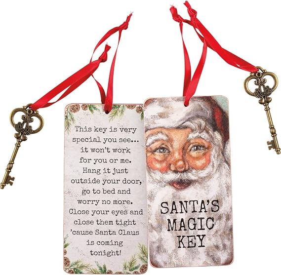 Primitives by Kathy 113542 Santa's Magic Key Ornament, 6 Inch, Multicolor