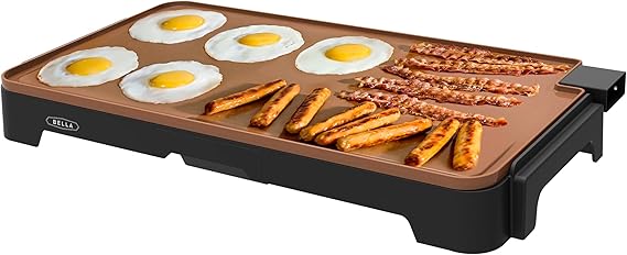 bella XL 12"x22" Electric Ceramic Titanium Non-Toxic Griddle, Copper/Black