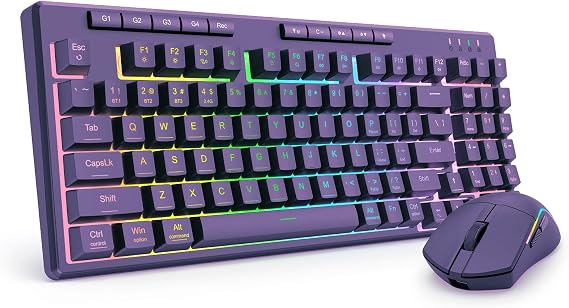 Redragon Wireless Keyboard and Mouse with Tri-Mode, Mechanical Feel Keyboard and 4800 DPI 61G Ultra-Light Gaming Mouse, RGB Backlit, 4 Macro Keys, Long Battery Life for PC, Mac