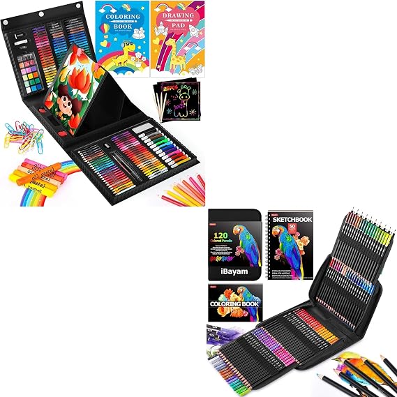 iBayam 251-Pack Art Supplies Drawing Kits Art Kit, 123-Pack Colored Pencils Set with Gift Case, 3-Color Sketch Pad