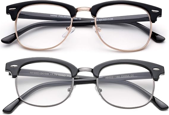 Newbee Fashion-Vintage Classic Half Frame Sime Frame Clear Lens Glasses Non Prescription Glasses Frame Men & Women