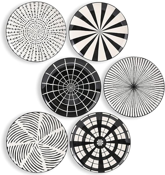 Black Plate Set 8 Inch - Salad Plates | Dessert Appetizer Plates - Porcelain Lunch Plates - Set of 6 - Dishwasher and Microwave Safe