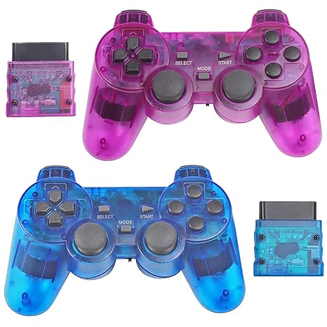 NATGLOW Wireless Controller for PS2, 2.4G Double Shock Game Controller Remote 2 Pack 1