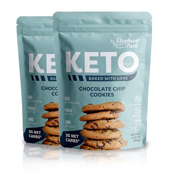 Sugar Free Chocolate Chip Flavor Keto Cookies 6.35Oz Each Bag Low Carb Gluten Free Paleo Diabetic Diet Friendly 3g Protein (2-Pack)