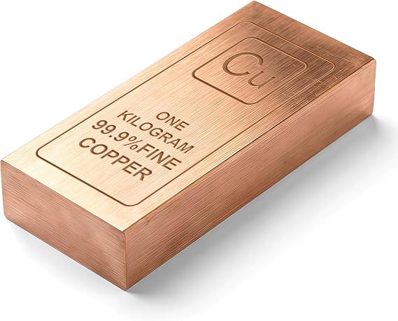 2.2 lb (1 Kg) Copper Bar (Flat Style) .999 Pure Bullion with Periodic Table Element Design by Mount Beauty