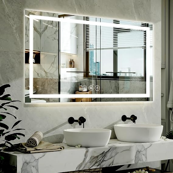 XRAMFY 40"X60"LED Bathroom Mirror, Backlit + Front Lit Wall Mirror