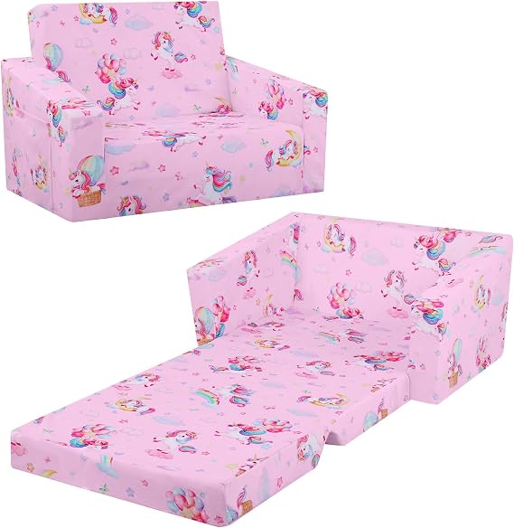 Kids Couch Foldable Kids Sofa 2 in 1 Children Convertible Sofas to Lounger