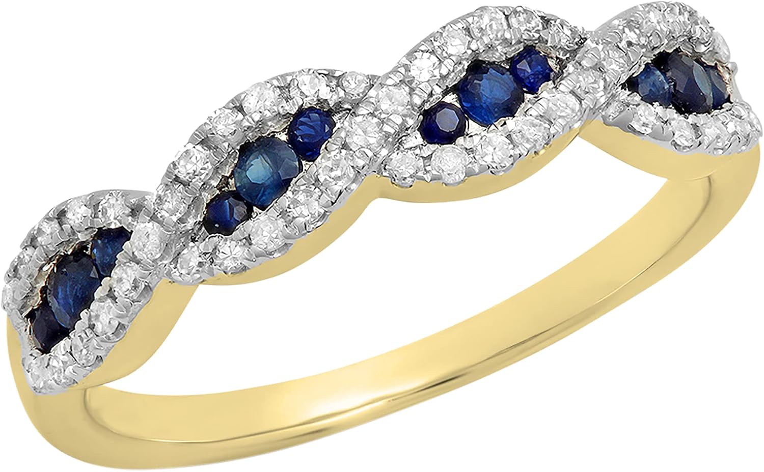 Dazzlingrock Collection Round Blue Sapphire & White Diamond Swirl Stackable Anniversary Ring for Women in Solid Gold