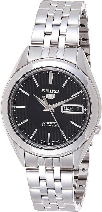 SEIKO Automatic Watch for Men 5-7S Collection | Day/date Calendar, Luminous Hands, Stainless Steel Case & Bracelet, Black Dial, 7S26 Automatic Movement, 30M Water-Resistant
