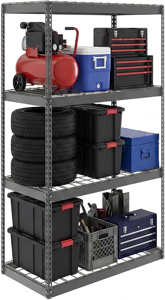 SafeRacks Garage Storage Rack - Hammertone | Steel Shelving Unit | 2'D x 4'W x 7'T