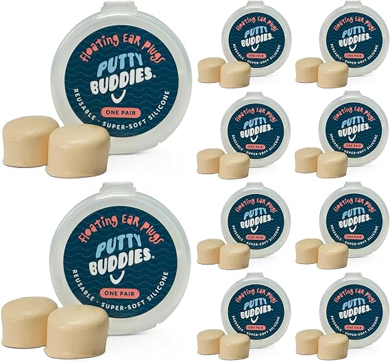 Putty Buddies Floating Earplugs for Swimming & Bathing (Invented by Physician) Keep Water Out (10-Pair) Tan