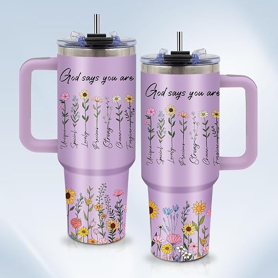 Christian Gifts for Women - God Says You Are Tumbler 40 oz, Inspirational Bible Verse Water Bottle with Handle - Religious Birthday, Christmas Gifts for Her, Faith Based Gift