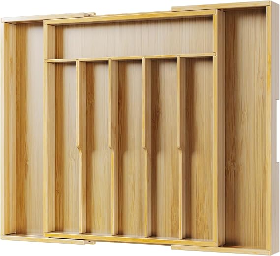 Kitsure Silverware Organizer, Expandable Bamboo Drawer Organizer, X-Large