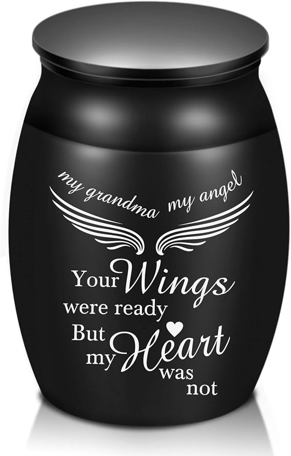 Beautiful Urns for Grandma Ashes, 1.6 High Small Keepsake Urns, Peaceful Cremation Urns, Handcrafted Memorial Decorative Urns, Engraved Your Wings were Ready, But My Heart was Not Urn for Sharing