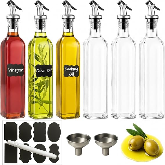 WERTIOO Oil Bottles for Kitchen 6 Pack, 17oz Oil and Vinegar Dispenser Set
