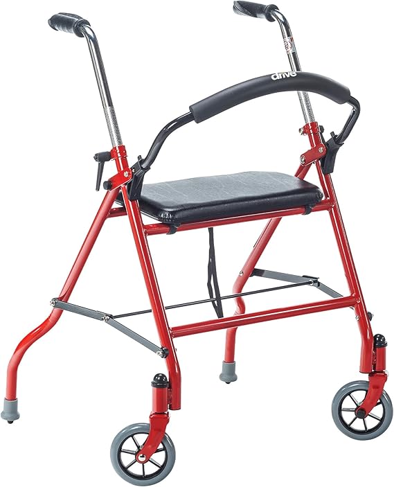 Drive Medical 1239RD Foldable Rollator Walker with Seat, Red, 1 Count | Foldable Rollator Walker Includes Seat for Convenient Resting During Everyday Mobility, Sold as 1 Count