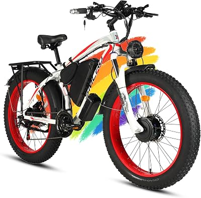 Electric Bike for Adults, 5000W Peak Dual Motor 60V 25Ah 20MPH AWD Ebike 21 Speed 26 Fat Tire MTB Hydraulic Disc Brake