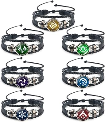 UTIEHD Genshin Impact Bracelet 7 Pcs, Animne Luminous Bracelet, Element Luminous Bracelets Glow in Dark, Gods Eye Time Gem Bracelet of Fire, Ice, Wind, Grass, Rock, Thunder, Water