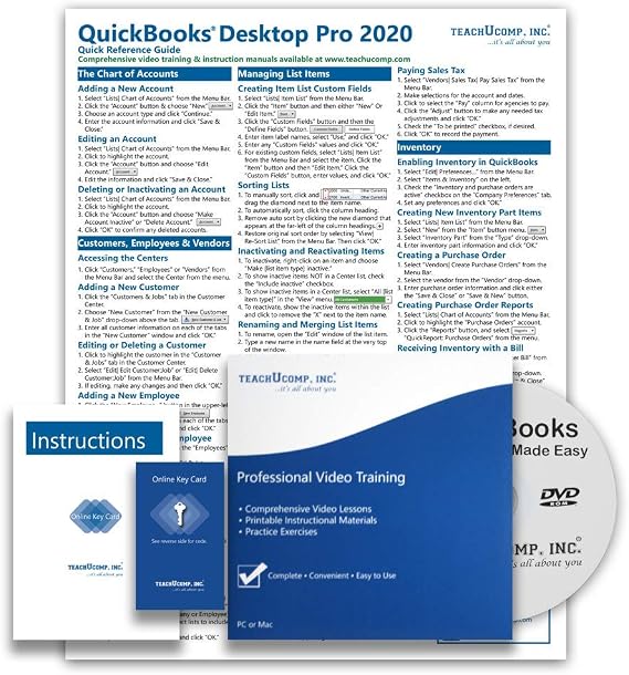 TEACHUCOMP DELUXE Video Training Tutorial Course for QuickBooks Desktop Pro 2020- Video Lessons, PDF Instruction Manual, Quick Reference Guide, Testing, Certificate of Completion